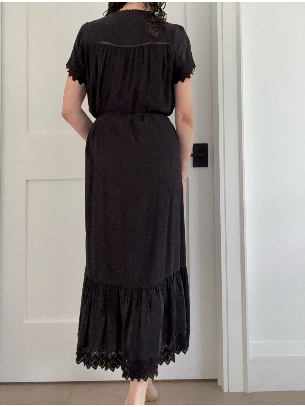 EUC Ulla Johnson Black V-Neck Midi Dress with Tassel Waist 100% silk - Picture 2 of 2